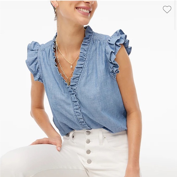 J. Crew Factory Tops - j.crew sleeveless ruffle top chambray summer 2023 XXS blue